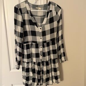 Black and White Plaid Button-Down Dress